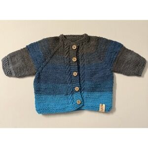 Handmade Toddler Cardigan, Unisex Beautiful Blues/Greys 2-3T see measurements